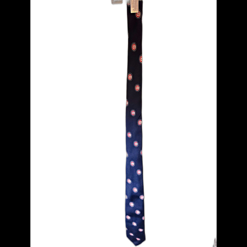 Vintage Chicago Cubs MLB Cervantes Logo Print Navy Blue Polyester Necktie USA